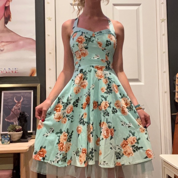 Mint Floral Hot Topic Halter Dress - Picture 1 of 2
